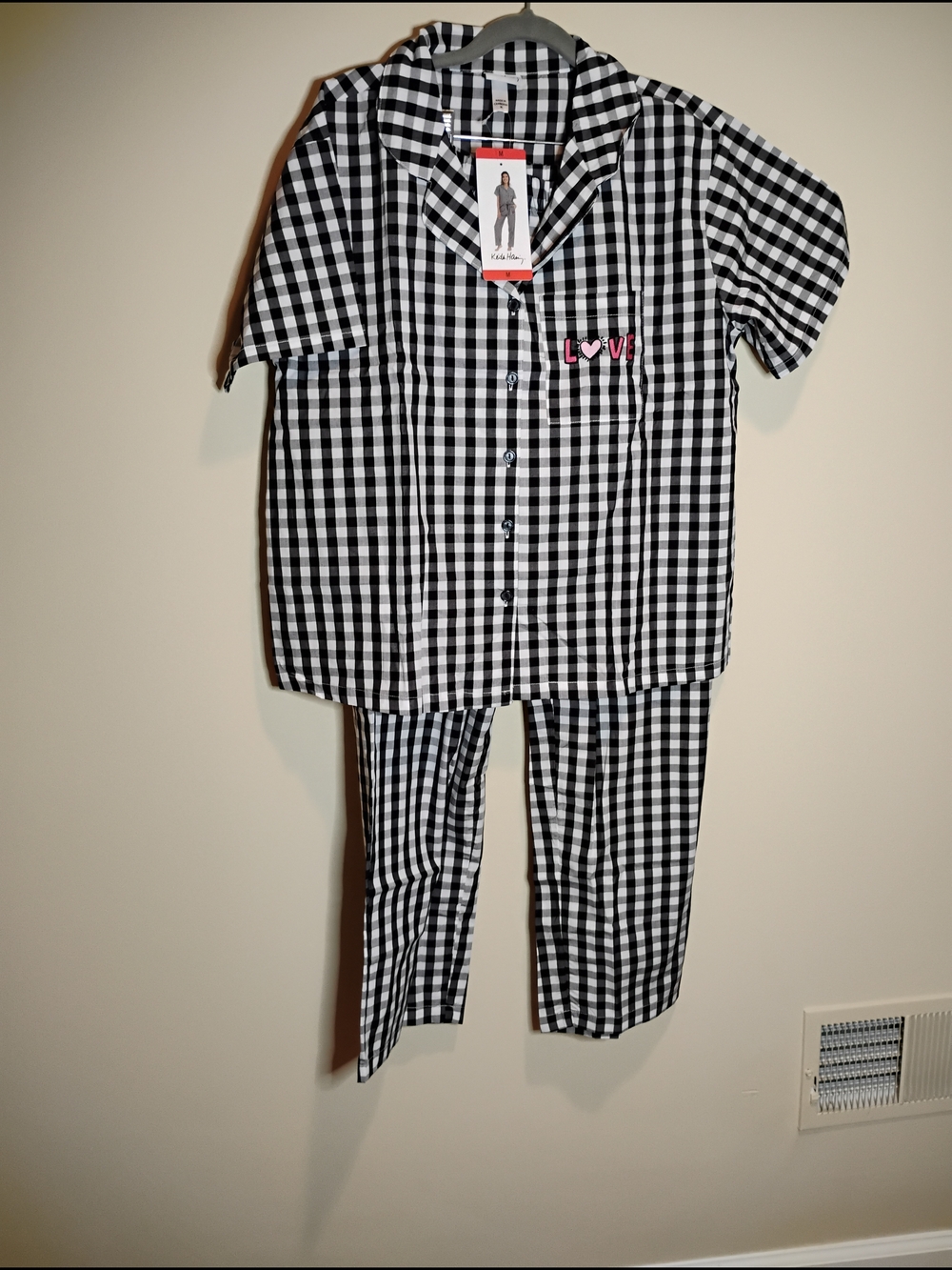 Keith Haring Black and White Gingham 2 Pc Short-Sleeve Pajama Set M